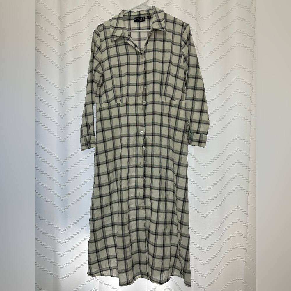 Attitudes by Renee Black and White Checkered Long Sleeve Dress